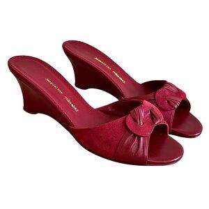 JACQUELINE SCHNABEL Red Leather & Suede Wedge Sandals